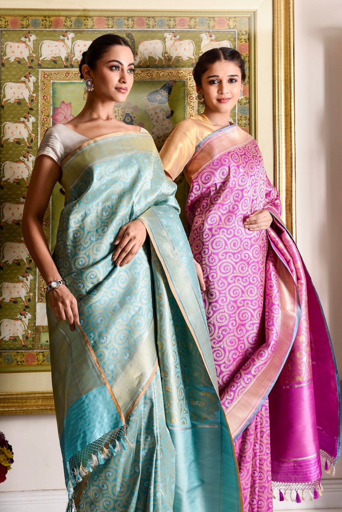 Banaras Katan Silk Leaf Jaal Saree – Aqua