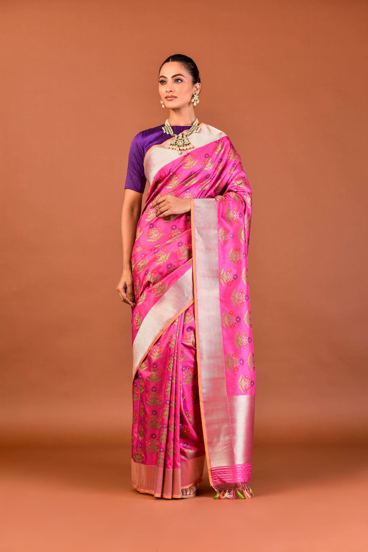 Banaras Silk Kashmir Valley Design Saree – Pink
