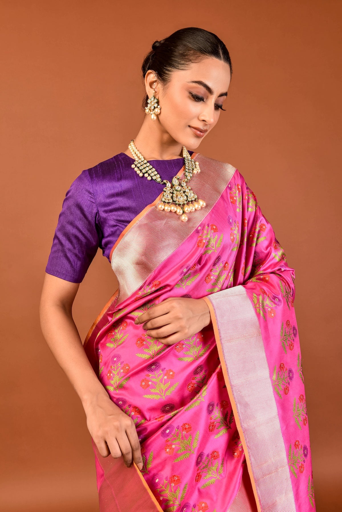 Banaras Silk Kashmir Valley Design Saree – Pink