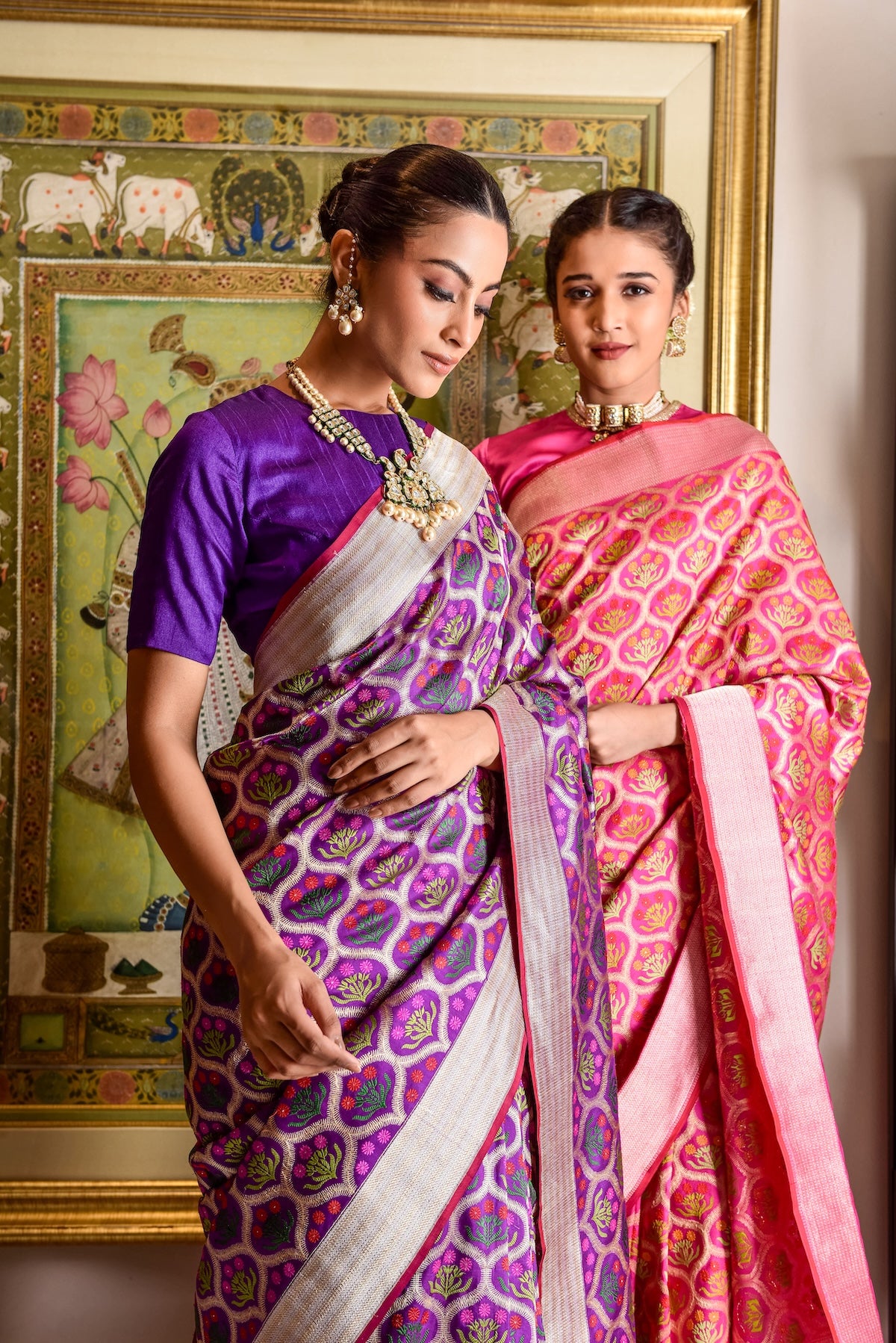Banaras Katan Silk Bunch of Flower Saree – Purple