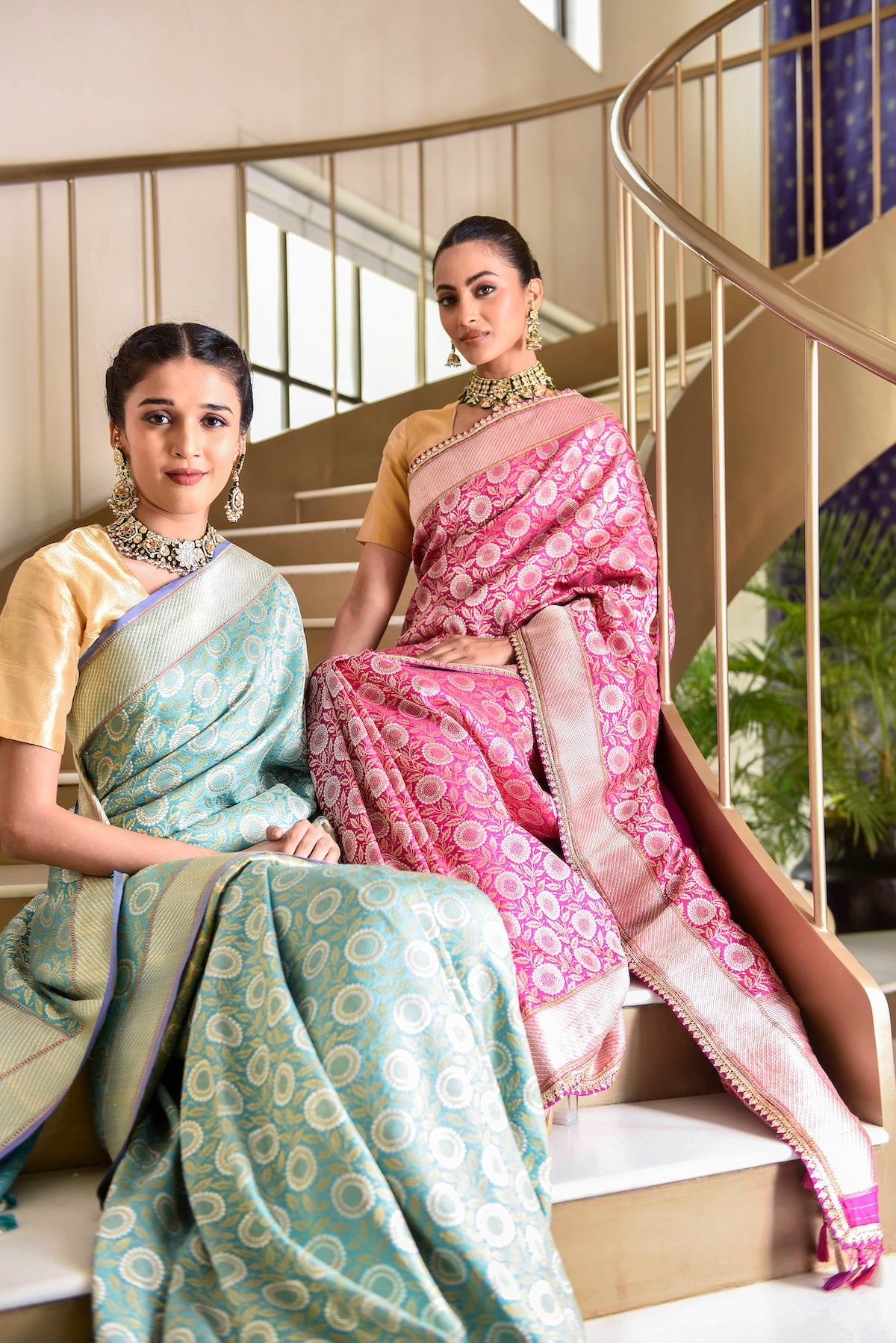 Banaras Katan Silk Marigold Jaal Tab Embroidery Saree – Rani Pink