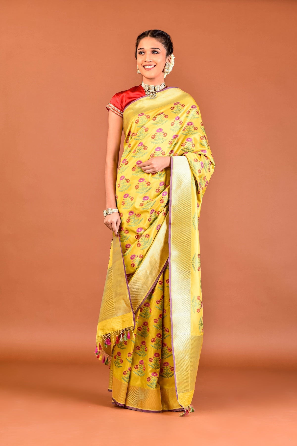 Banaras Silk Kashmir Valley Design Saree – Yellow