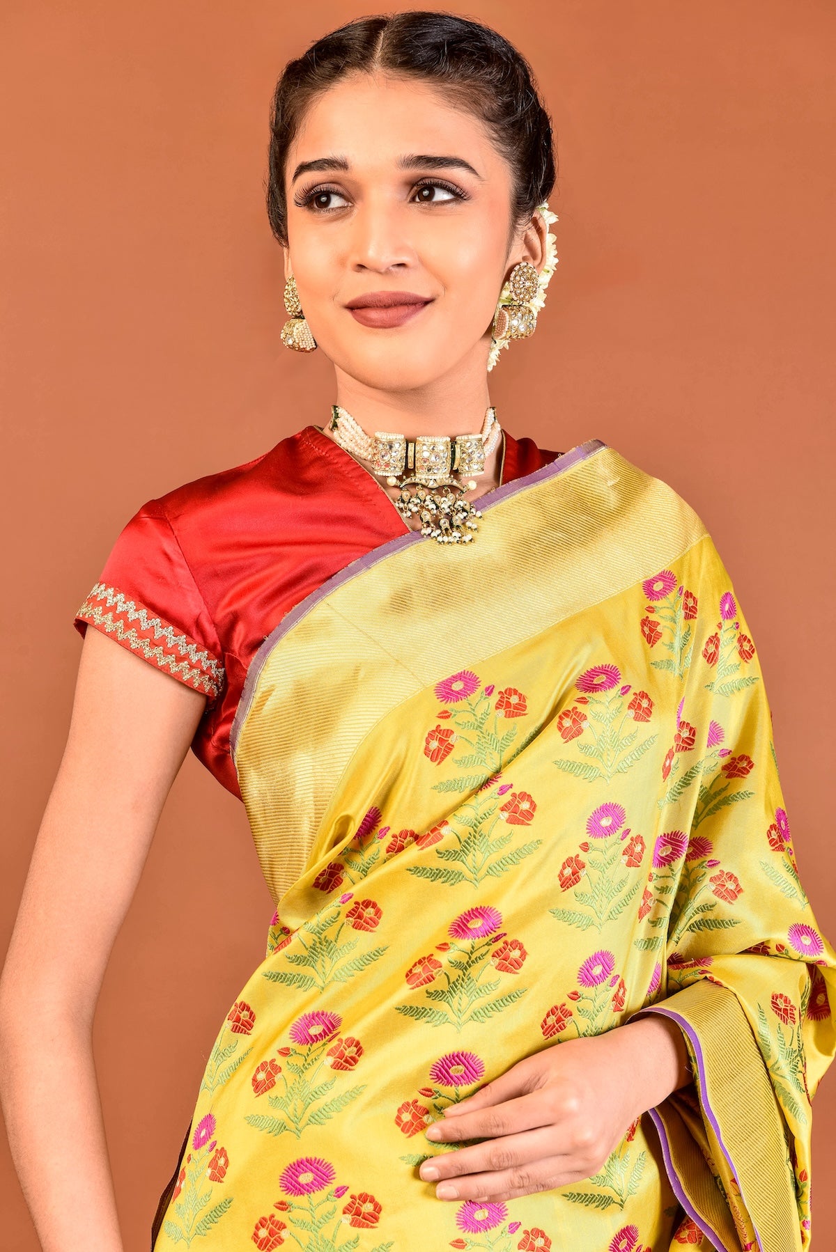 Banaras Silk Kashmir Valley Design Saree – Yellow