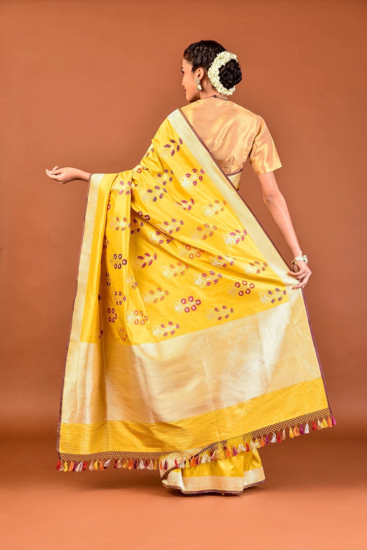 Banaras Katan Silk Rangeen Bagh Saree – Yellow