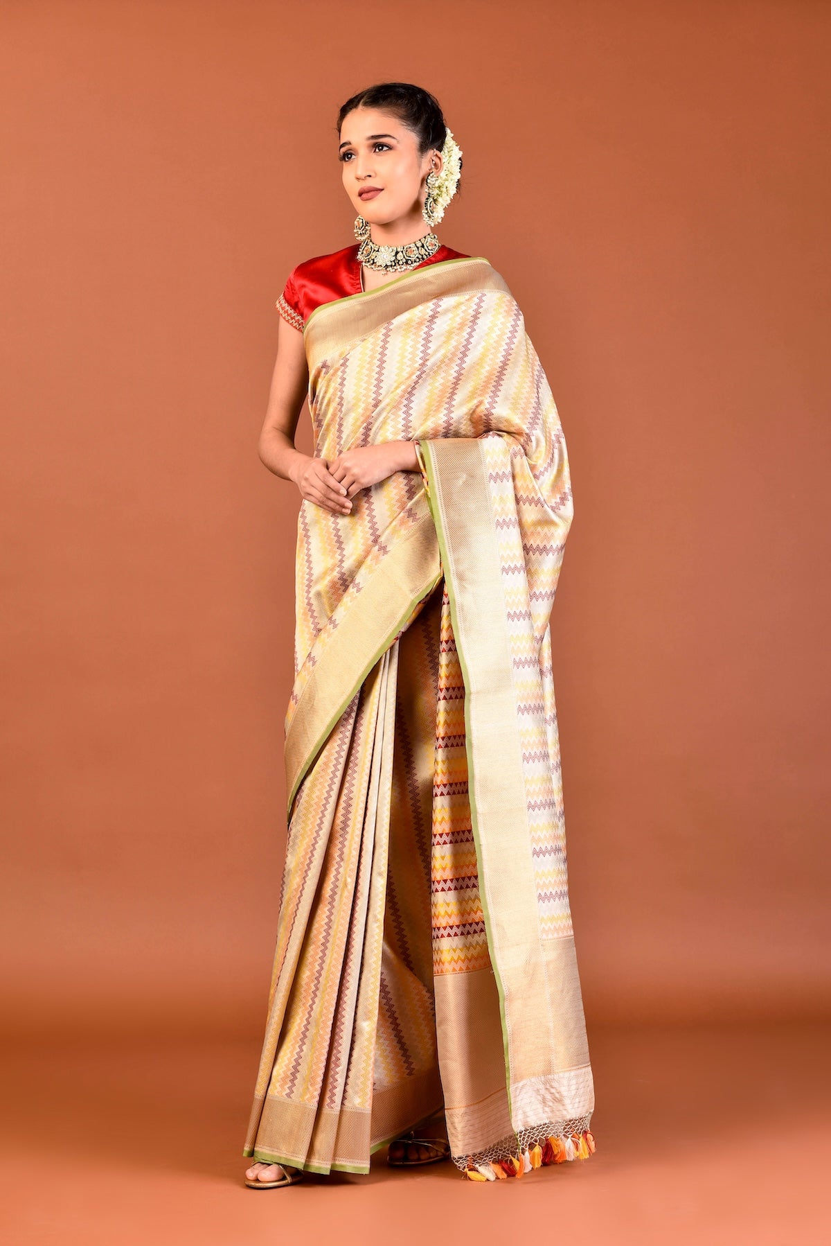 Banaras Silk Satrangi Woven Saree – Beige