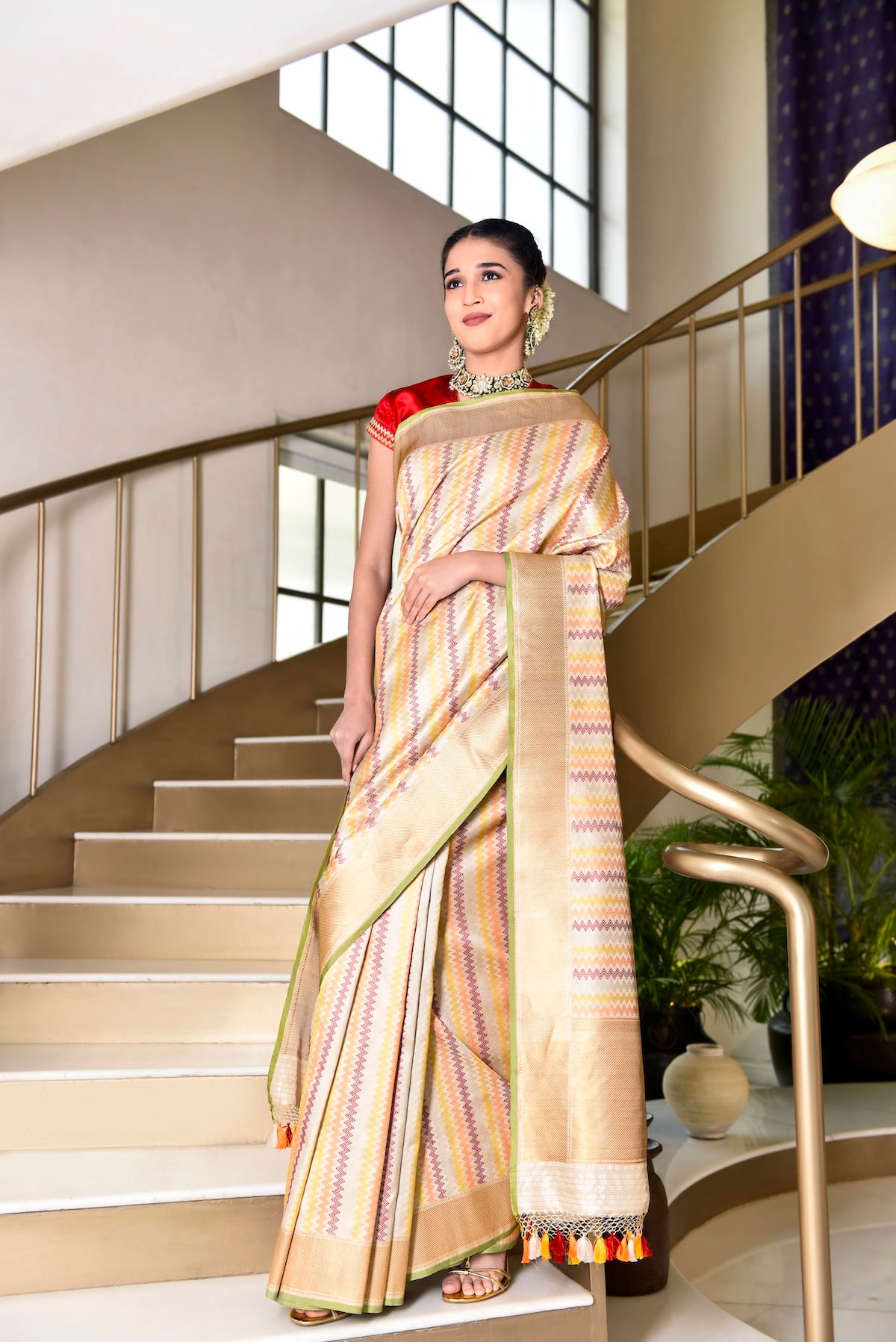 Banaras Silk Satrangi Woven Saree – Beige
