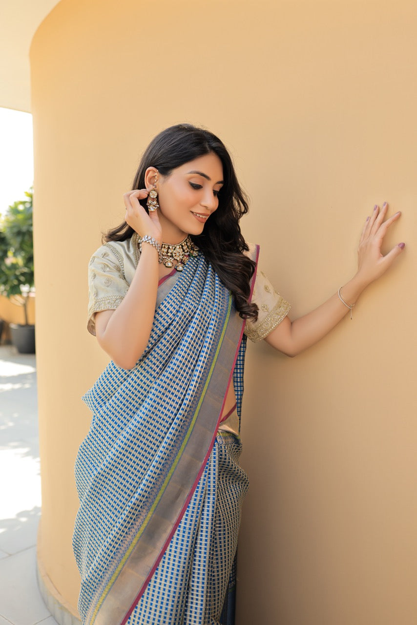 Banaras Silk Bridal Jaal Saree – Blue