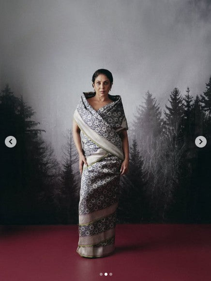 Banarasi Katan Silk New Marigold Saree in Dark Blue (As Seen on Shefali Shah)