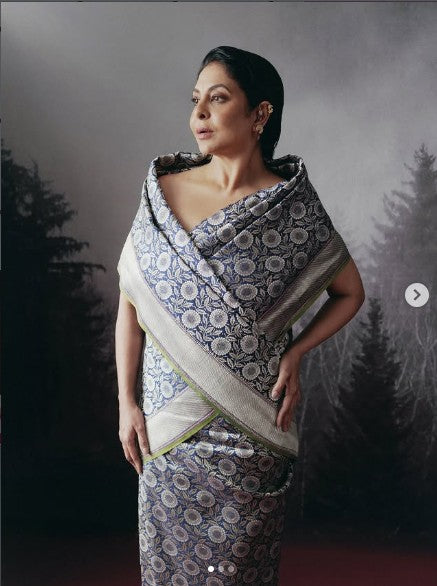 Banarasi Katan Silk New Marigold Saree in Dark Blue (As Seen on Shefali Shah)