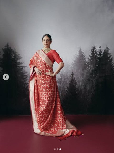 Banarasi Katan Silk Zari Jaal Saree in Red (As Seen on Shefali Shah)