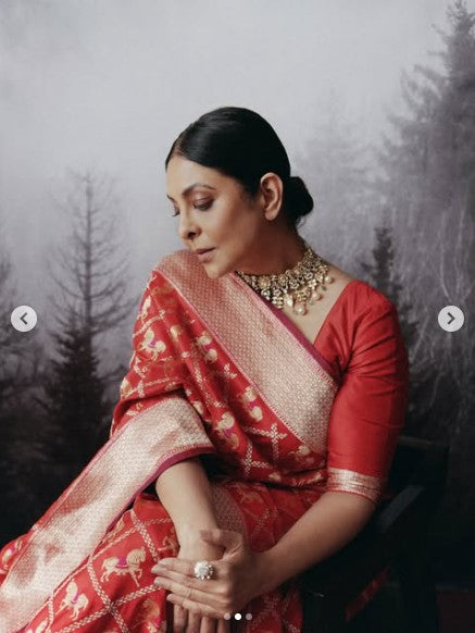 Banarasi Katan Silk Zari Jaal Saree in Red (As Seen on Shefali Shah)