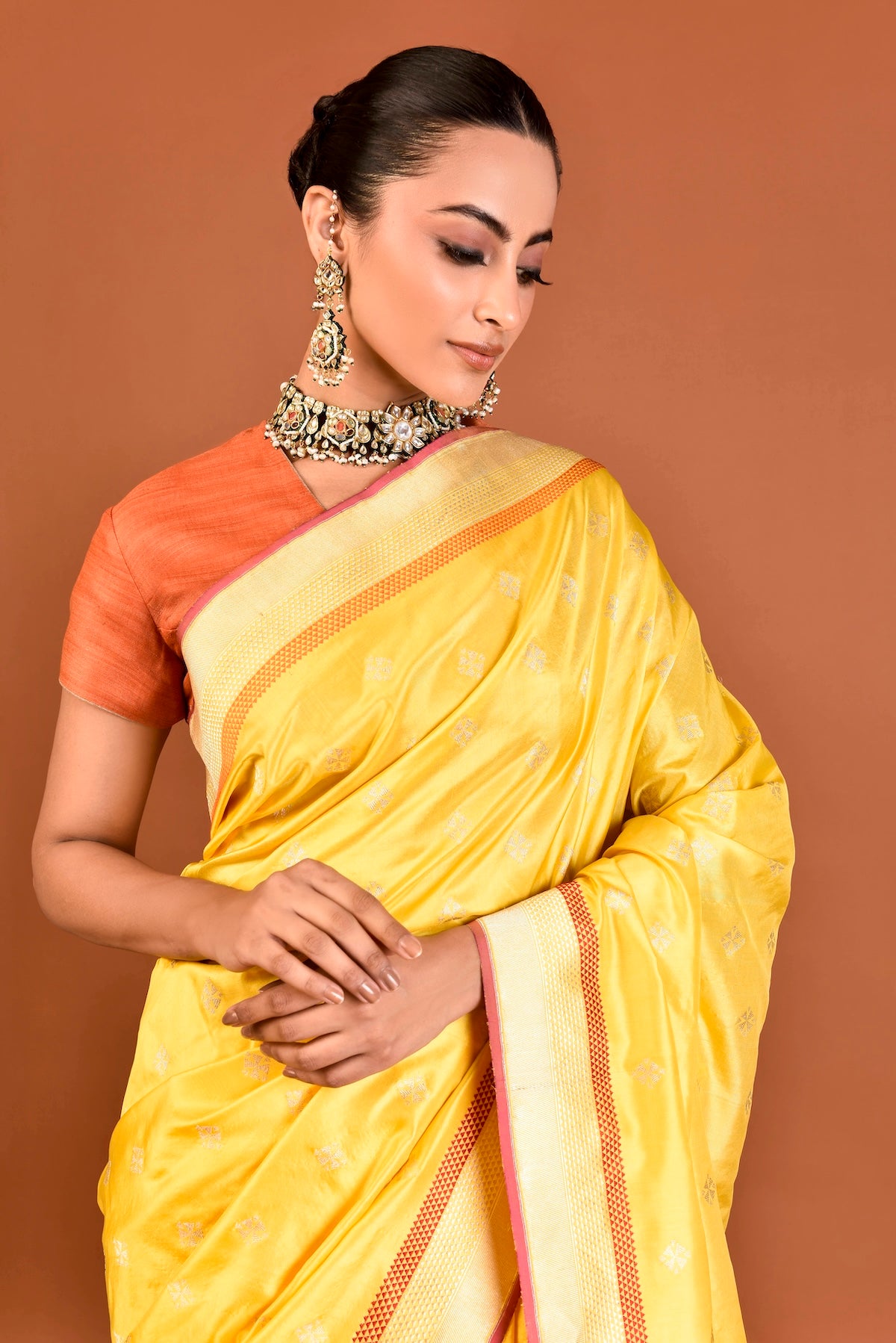 Banaras Katan Silk Yantra Palla Buti Saree – Yellow