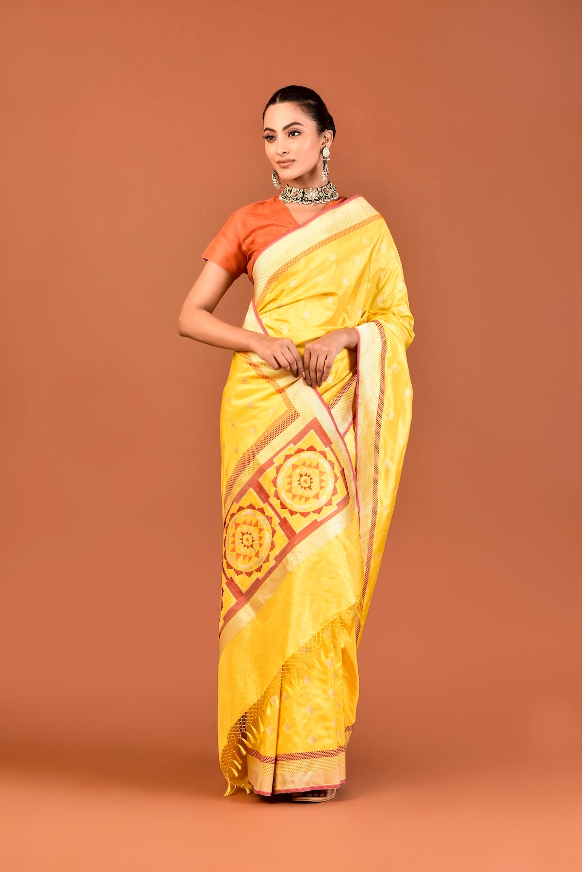 Banaras Katan Silk Yantra Palla Buti Saree – Yellow