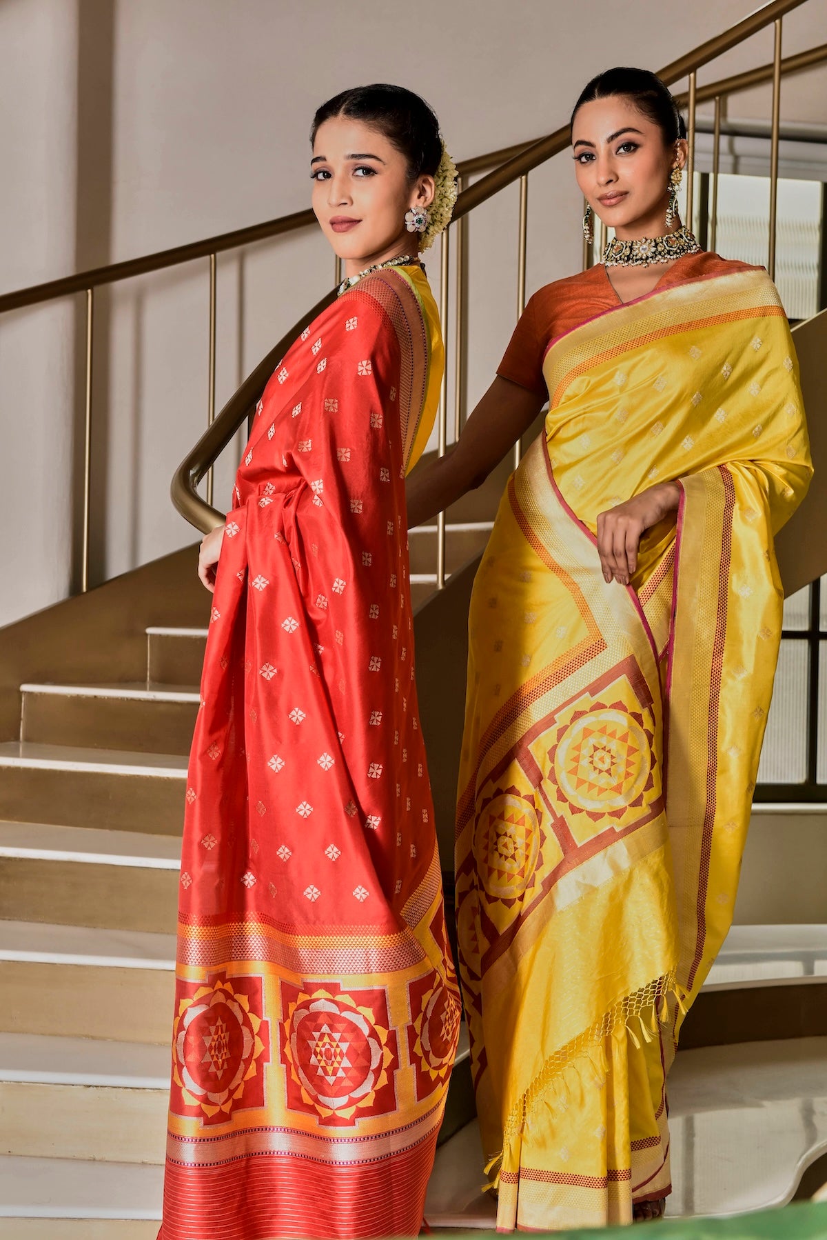 Banaras Katan Silk Yantra Palla Buti Saree – Yellow