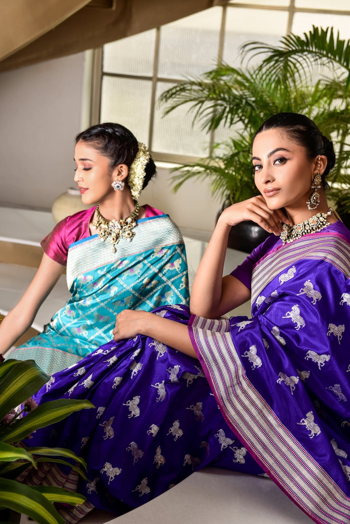 Banaras Katan Silk Chetak Silver Gold Saree – Purple