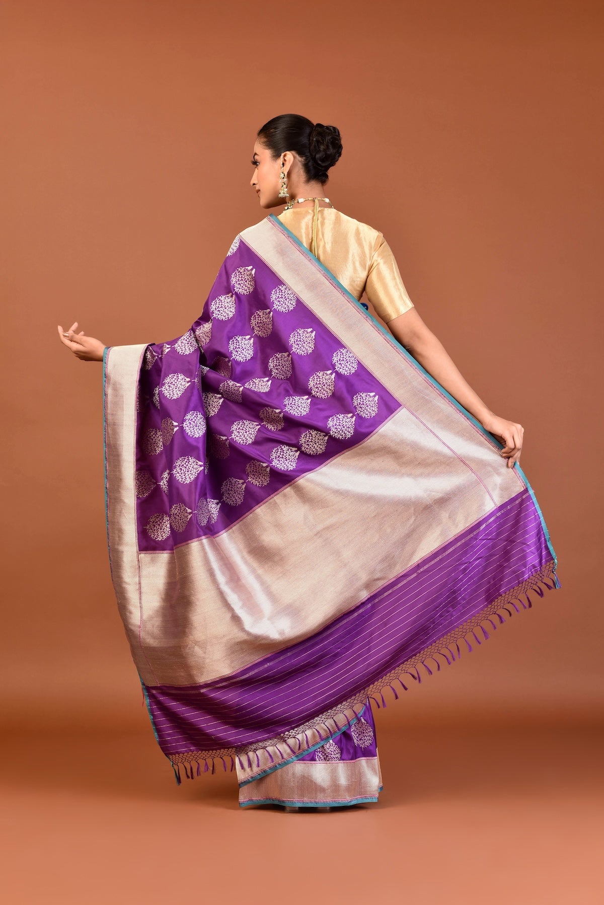Banaras Katan Silk Saree with Bird-on-Tree Motifs – Purple