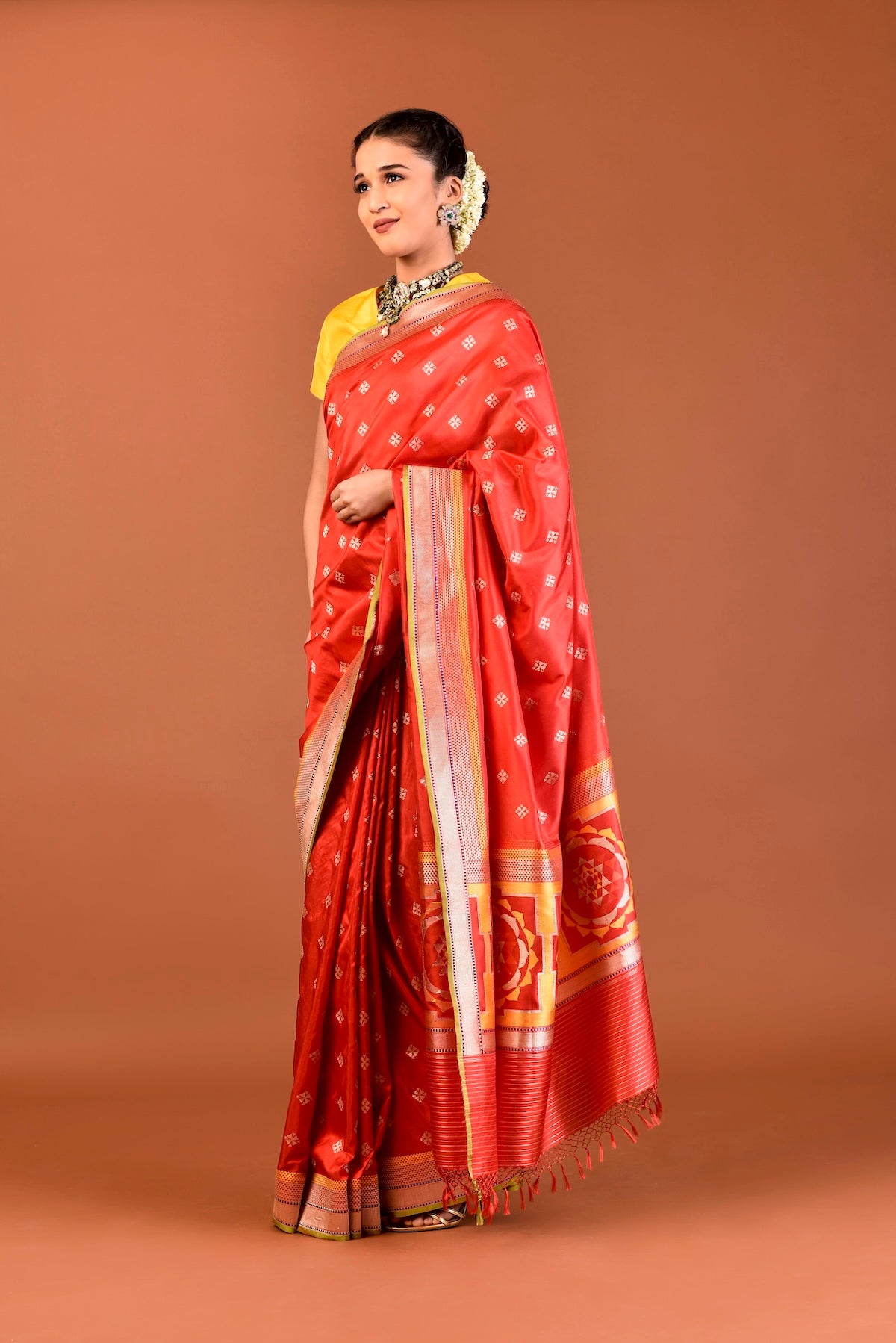 Banaras Katan Silk Yantra Palla Buti Saree – Orange