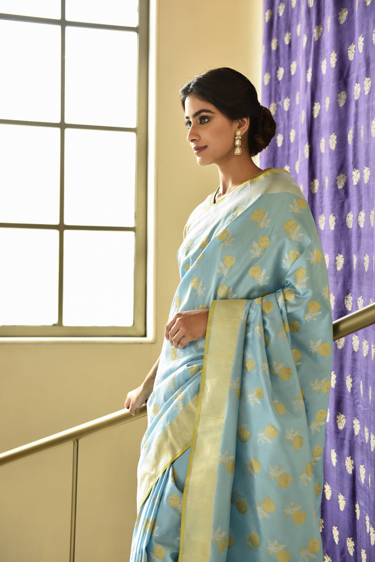 Banarasi Katan Silk Silver and Gold Chhadi Rose Blue Saree
