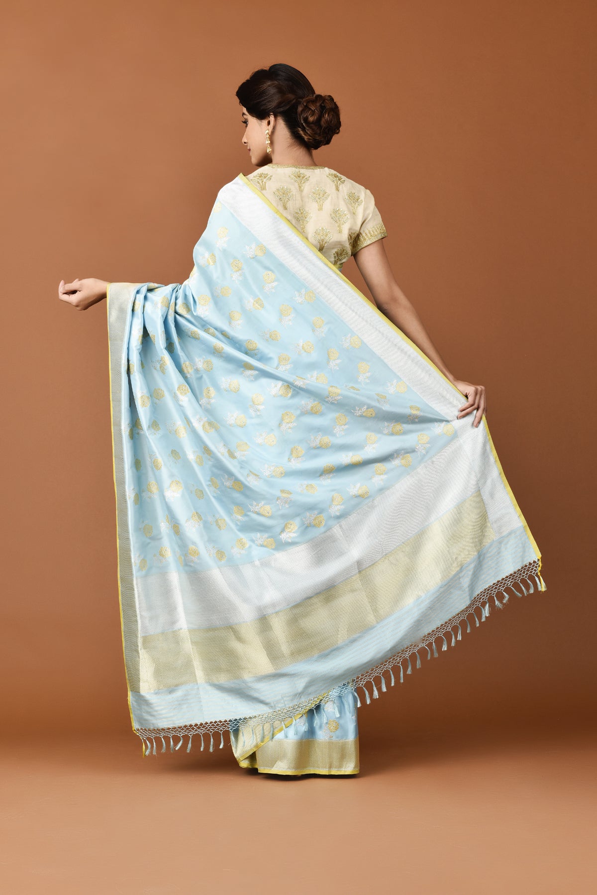 Banarasi Katan Silk Silver and Gold Chhadi Rose Blue Saree