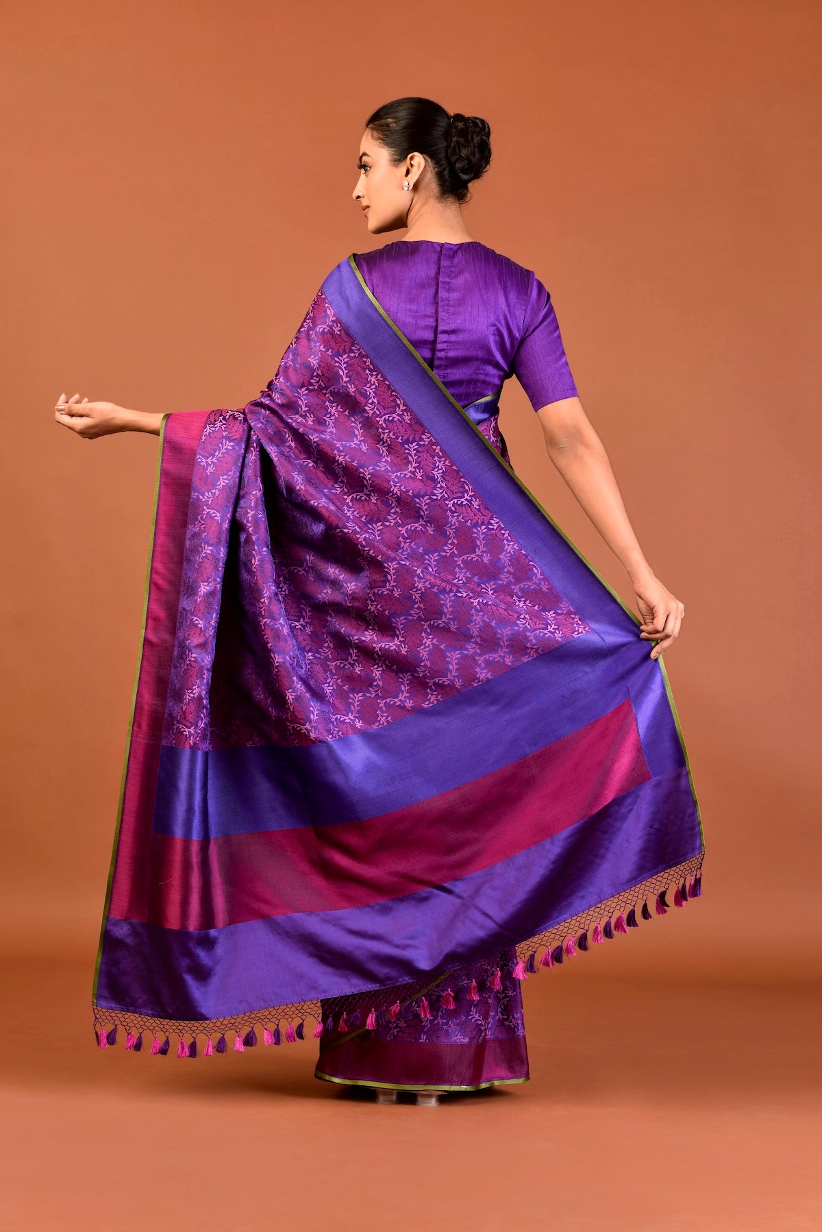 Banaras Silk Leaves Design Saree – Purple