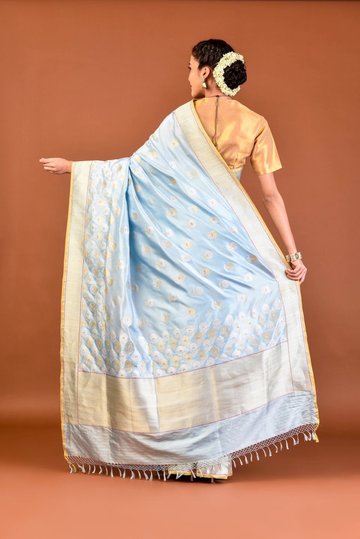 Banaras Katan Silk Ottoman Tulip Saree – Light Blue