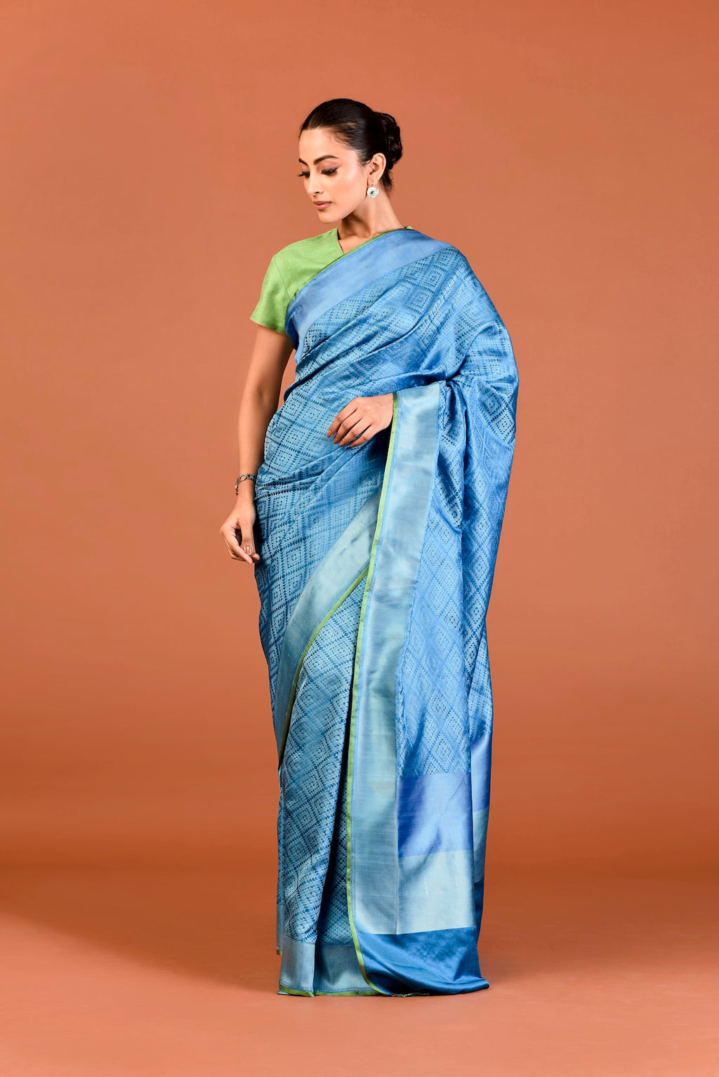 Banaras Silk Geometrical Design Saree – Teal Blue