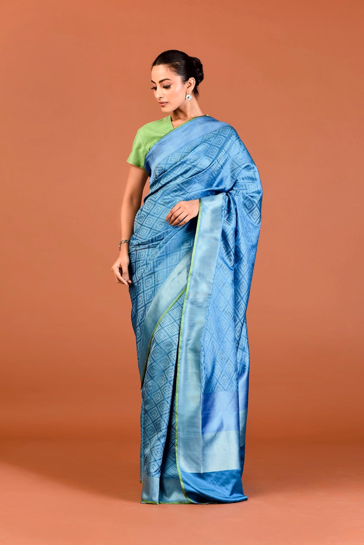 Banaras Silk Geometrical Design Saree – Teal Blue