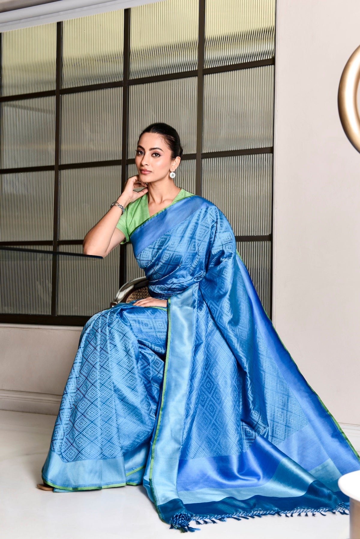 Banaras Silk Geometrical Design Saree – Teal Blue