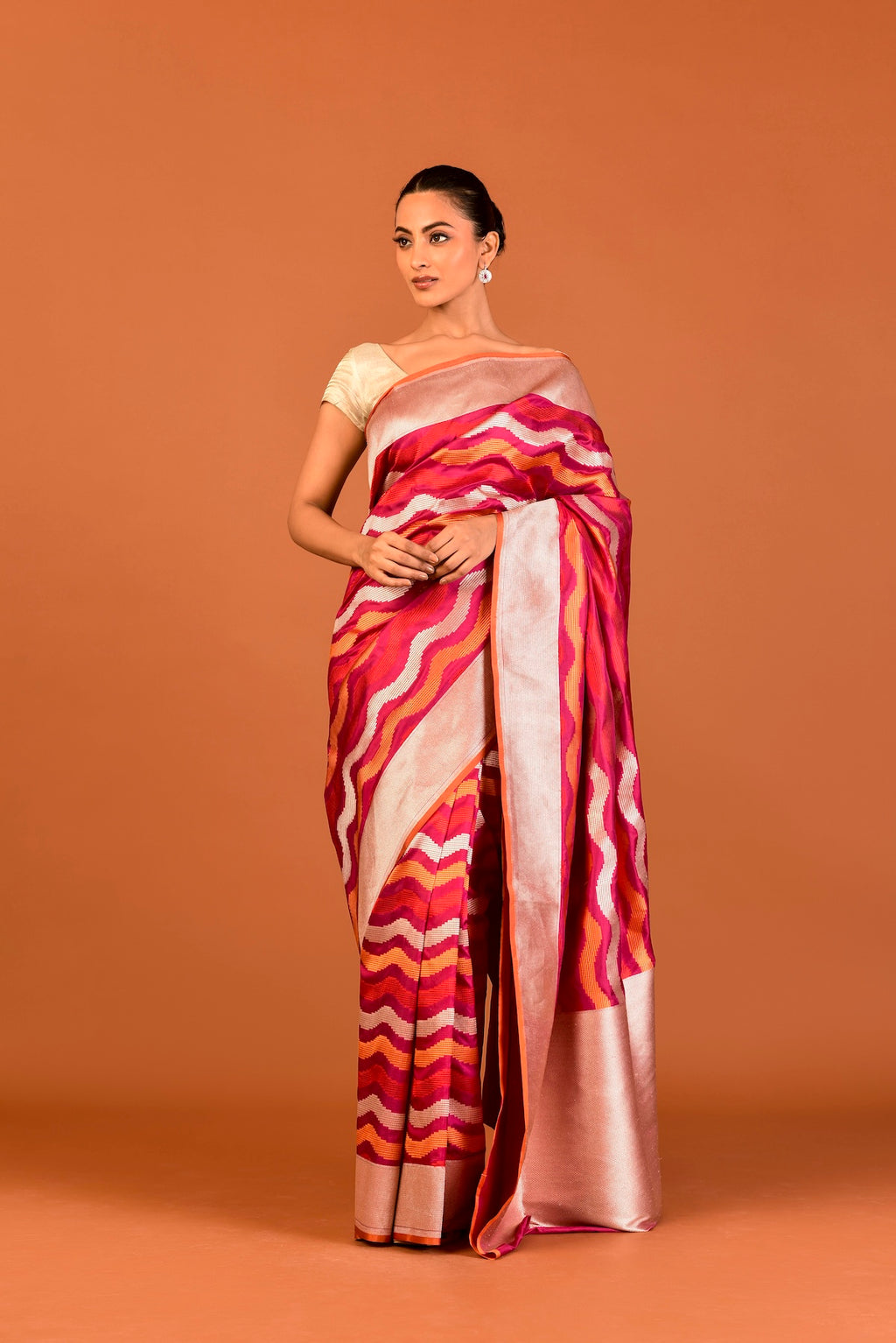 Banaras Silk Patola Design Saree – Rani Pink