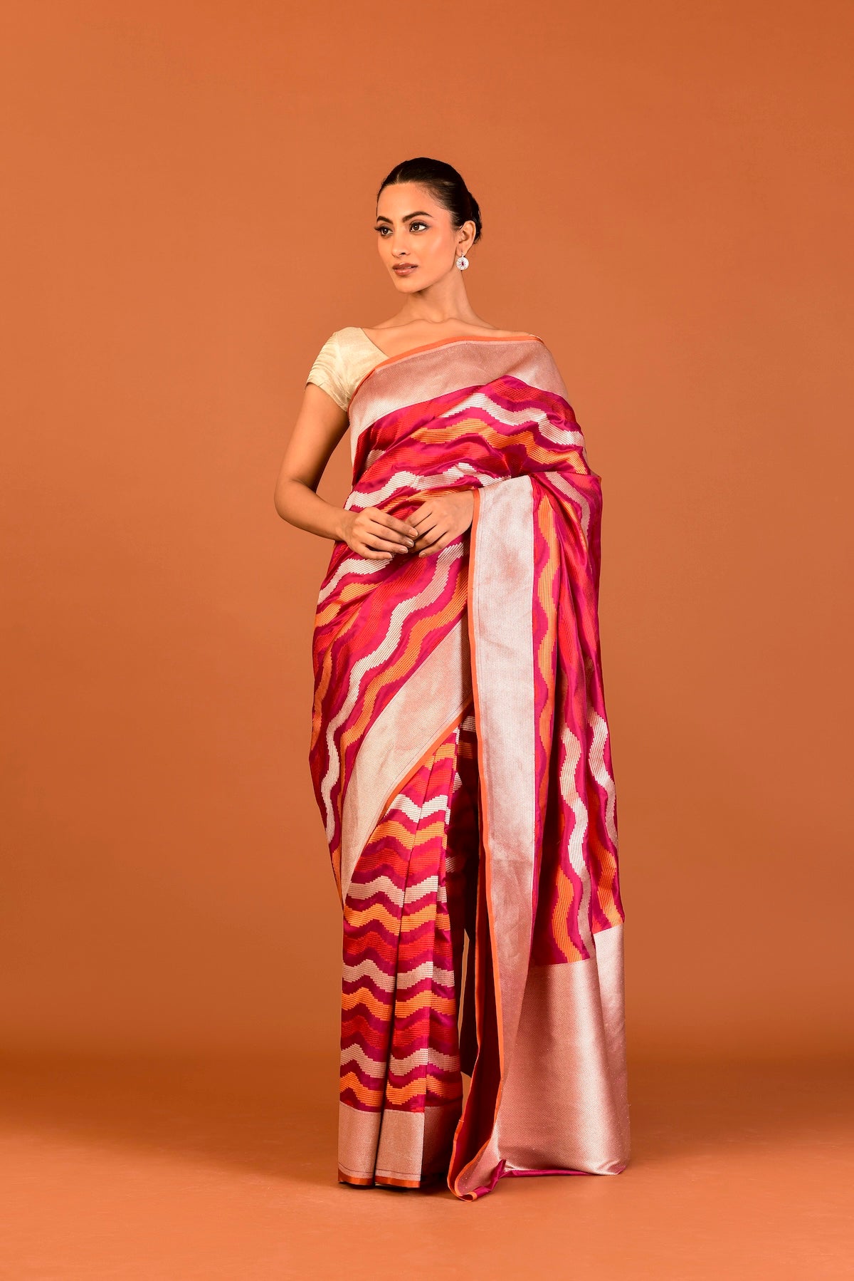 Banaras Silk Patola Design Saree – Rani Pink