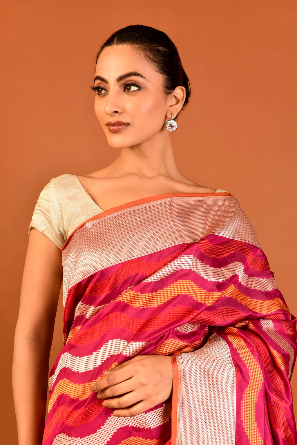Banaras Silk Patola Design Saree – Rani Pink