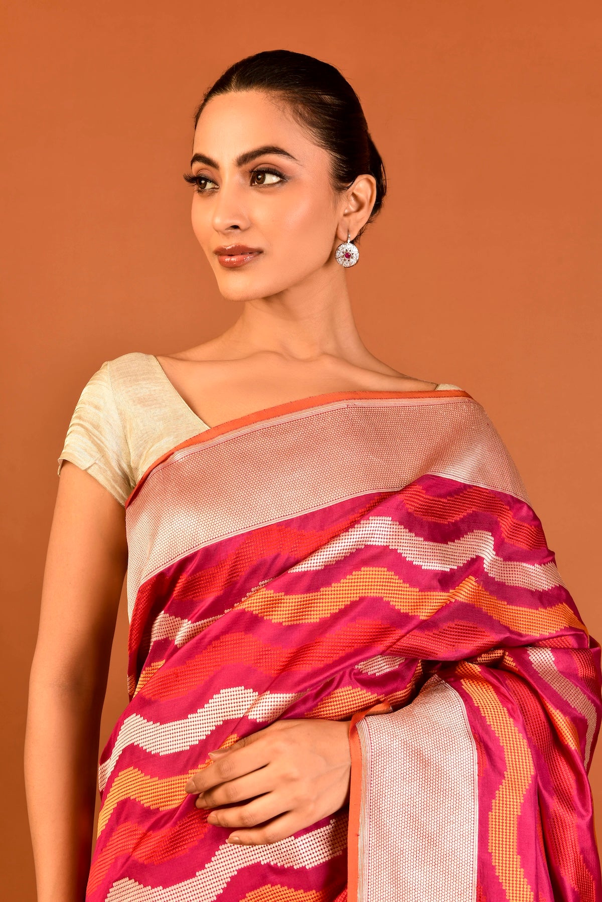 Banaras Silk Patola Design Saree – Rani Pink