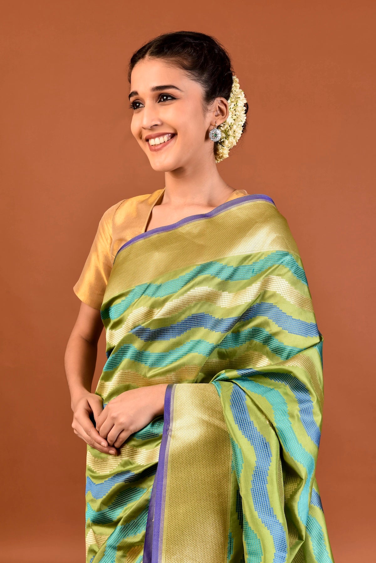 Banaras Silk Patola Design Saree – Green