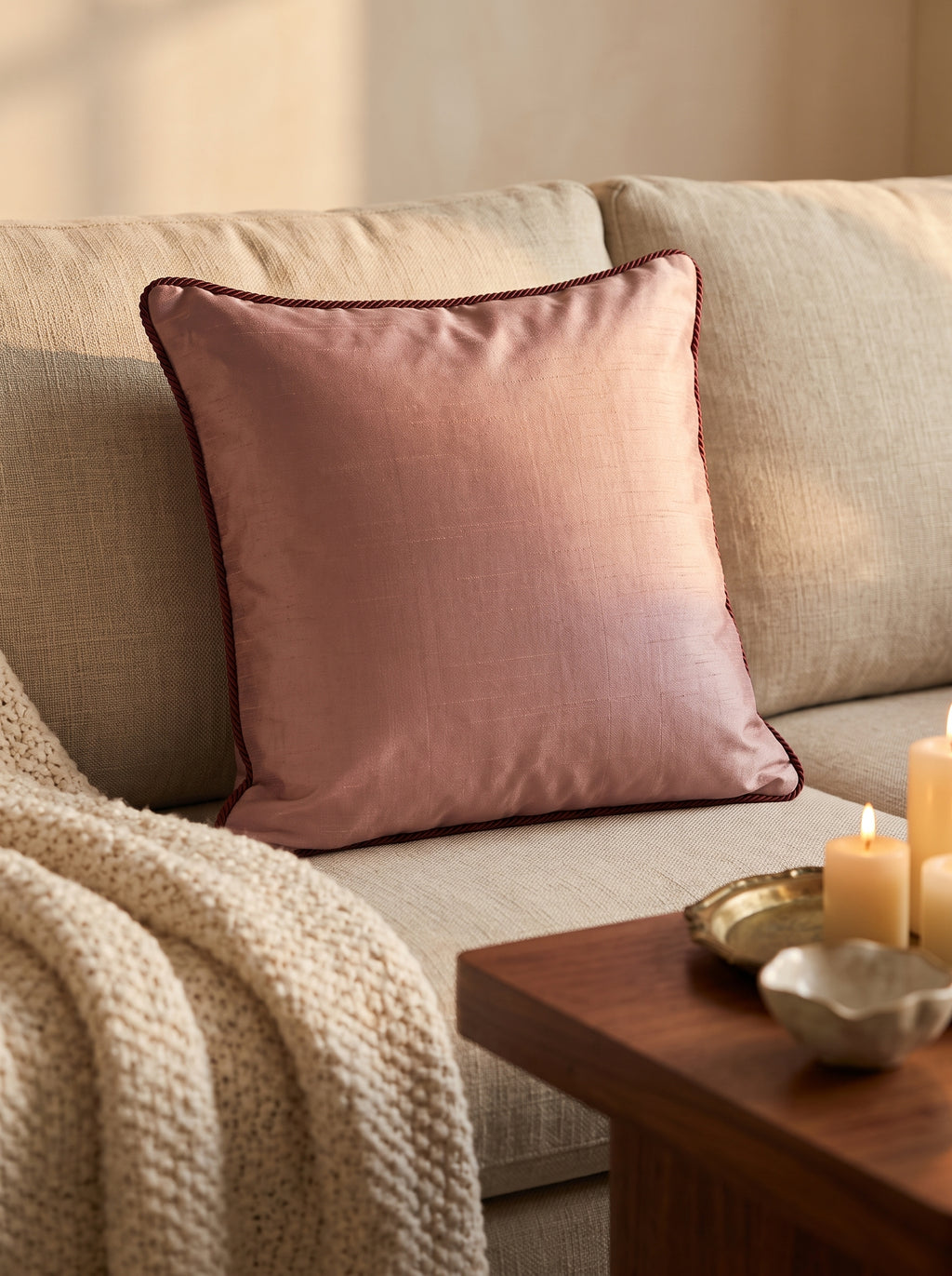 Velvet Cushion 14'X14' Marigold Double Foil Print With Dori Embroidery-Onion Pink