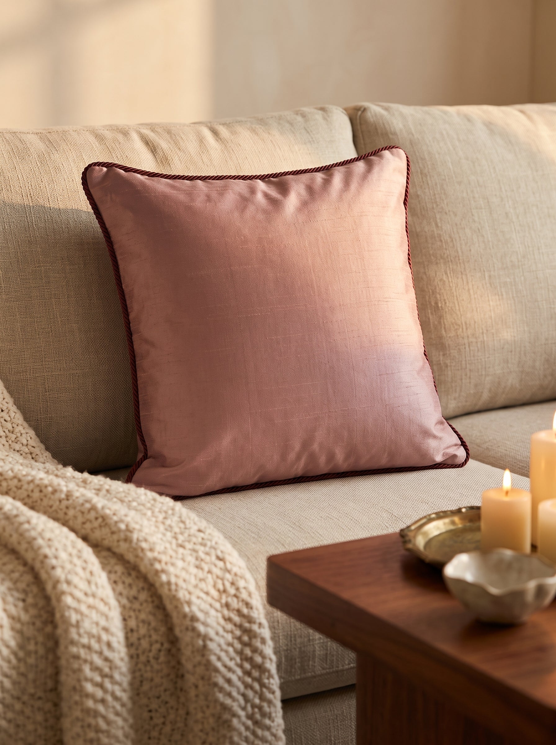 Velvet Cushion 14'X14' Marigold Double Foil Print With Dori Embroidery-Onion Pink