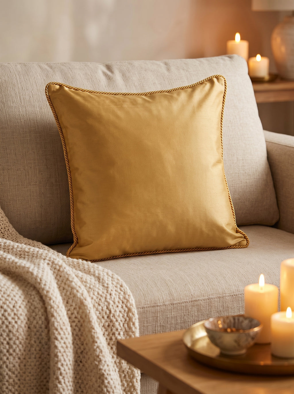 Velvet Cushion Cover 20X14' Three Flower Buta Double Foil Print With Dori Embroidery-Gold