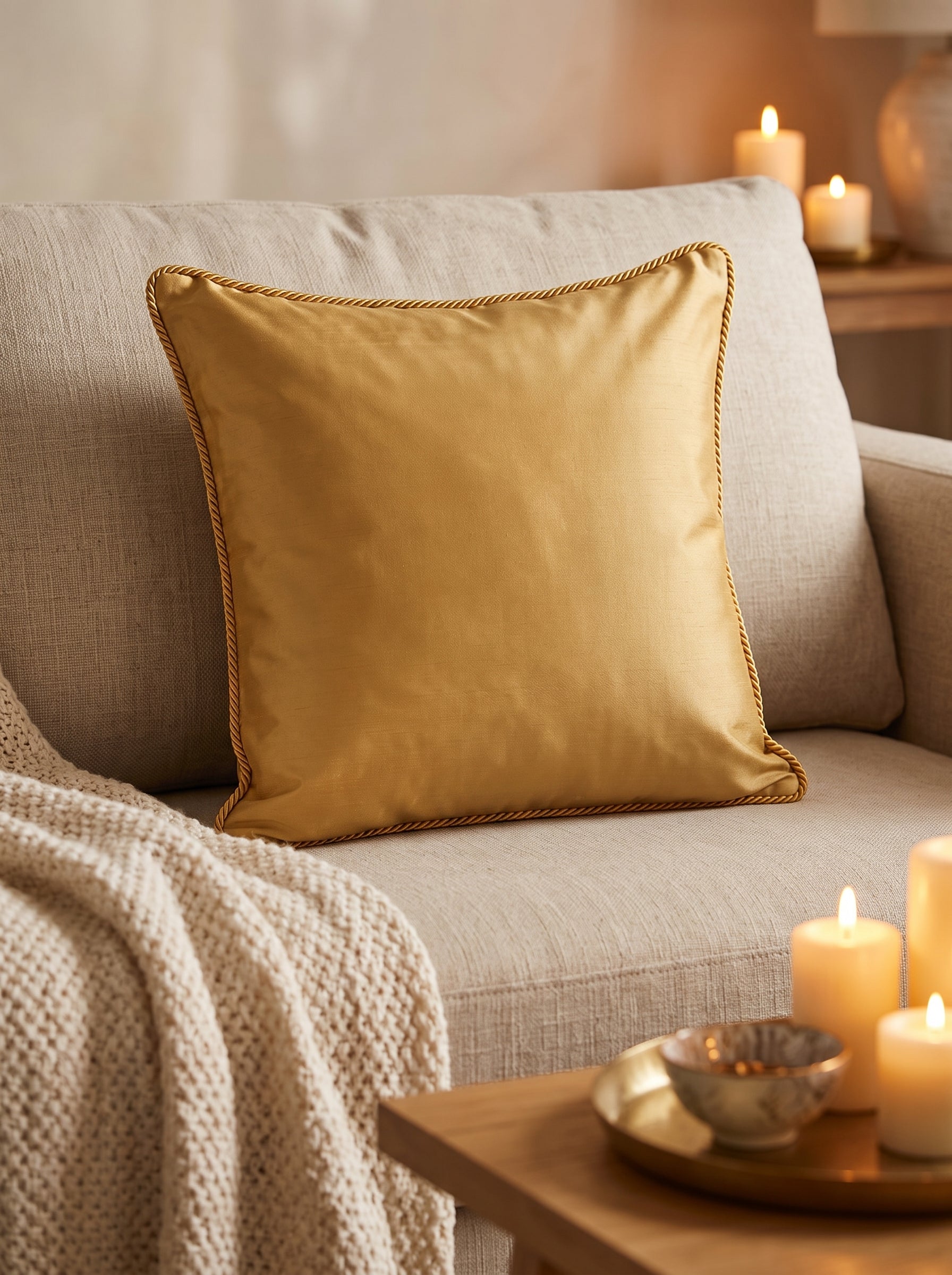 Velvet Cushion Cover 20X14' Three Flower Buta Double Foil Print With Dori Embroidery-Gold
