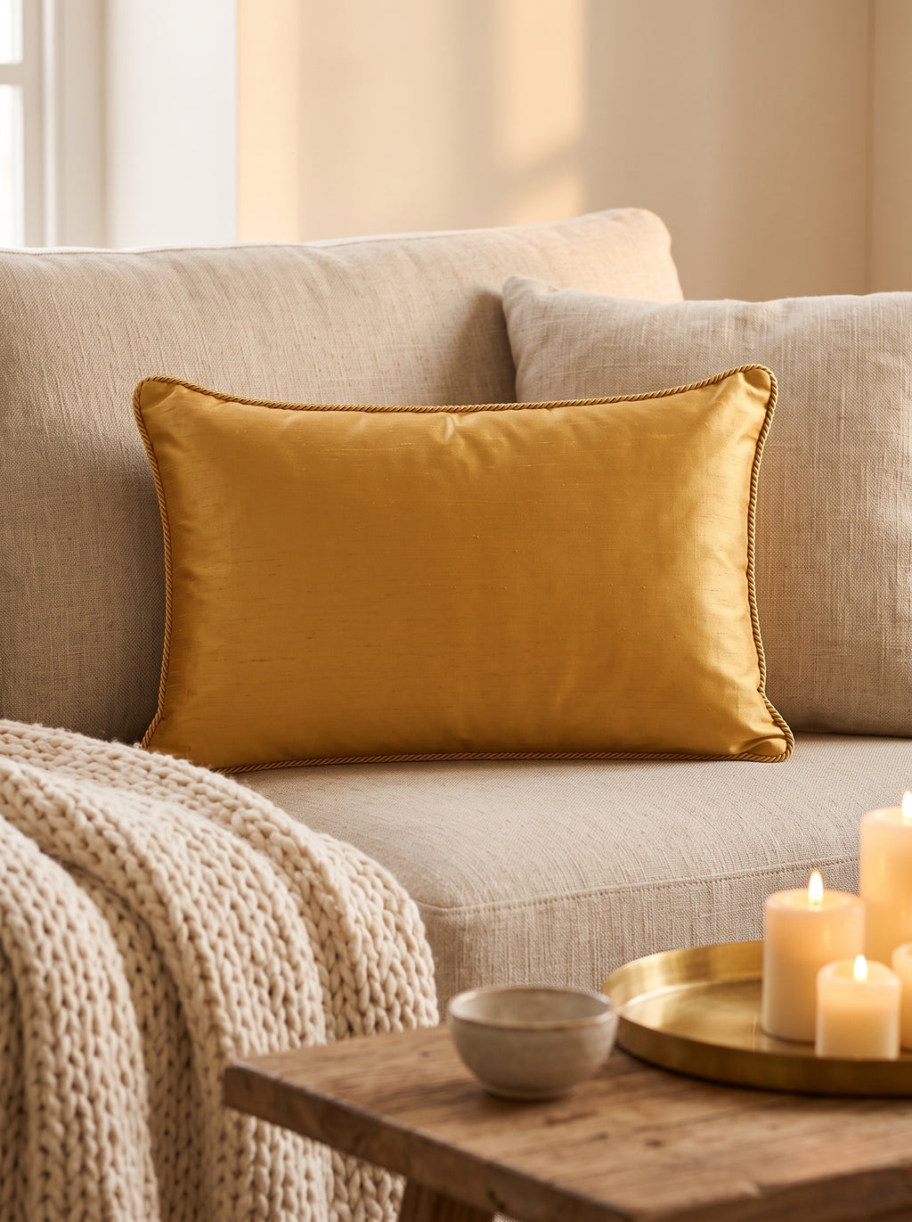 Velvet Cushion Cover 20x14" – Three Flower Buta Double Foil Print with Dori Embroidery – Gold