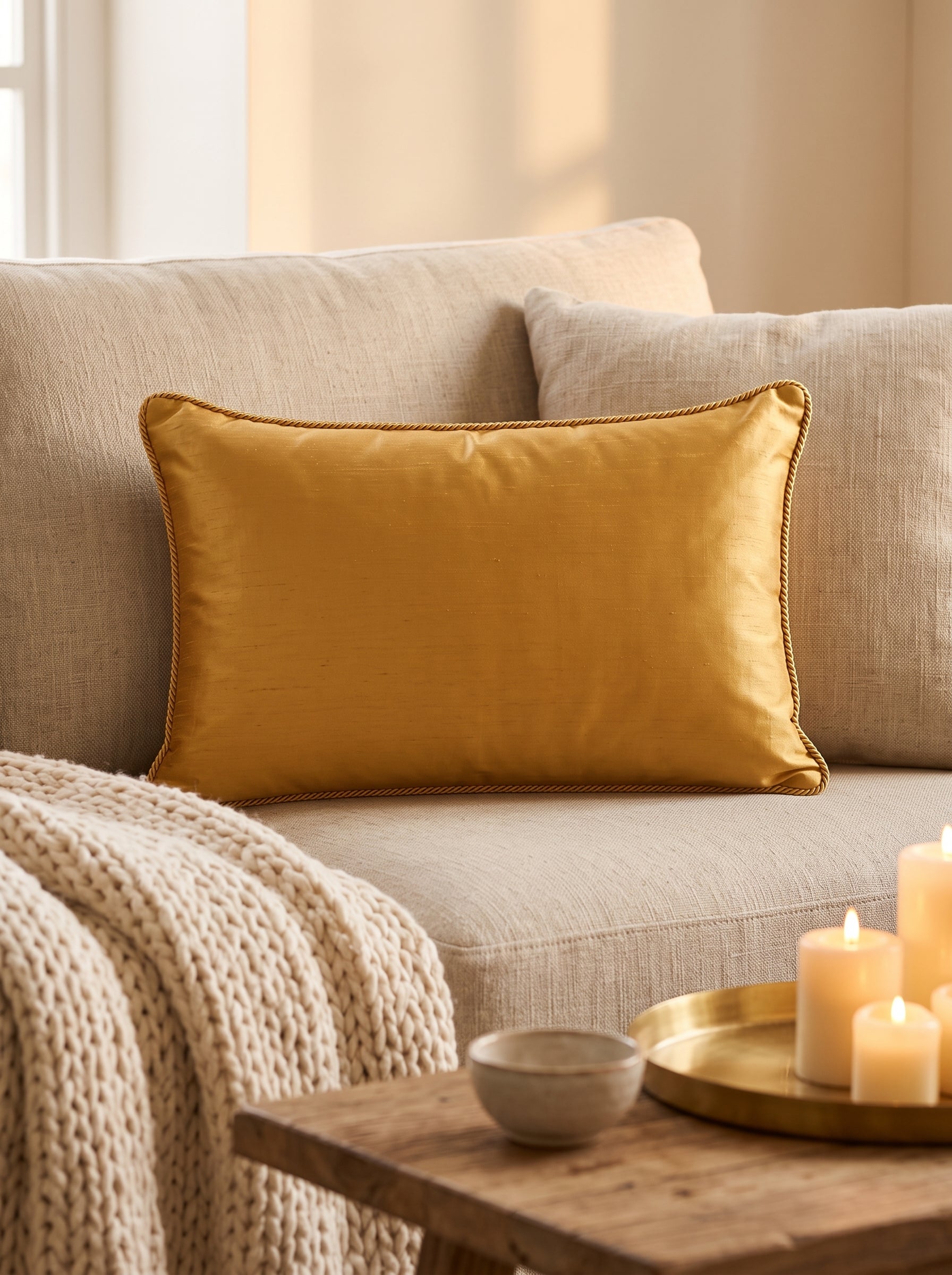 Velvet Cushion Cover 20x14" – Three Flower Buta Double Foil Print with Dori Embroidery – Gold