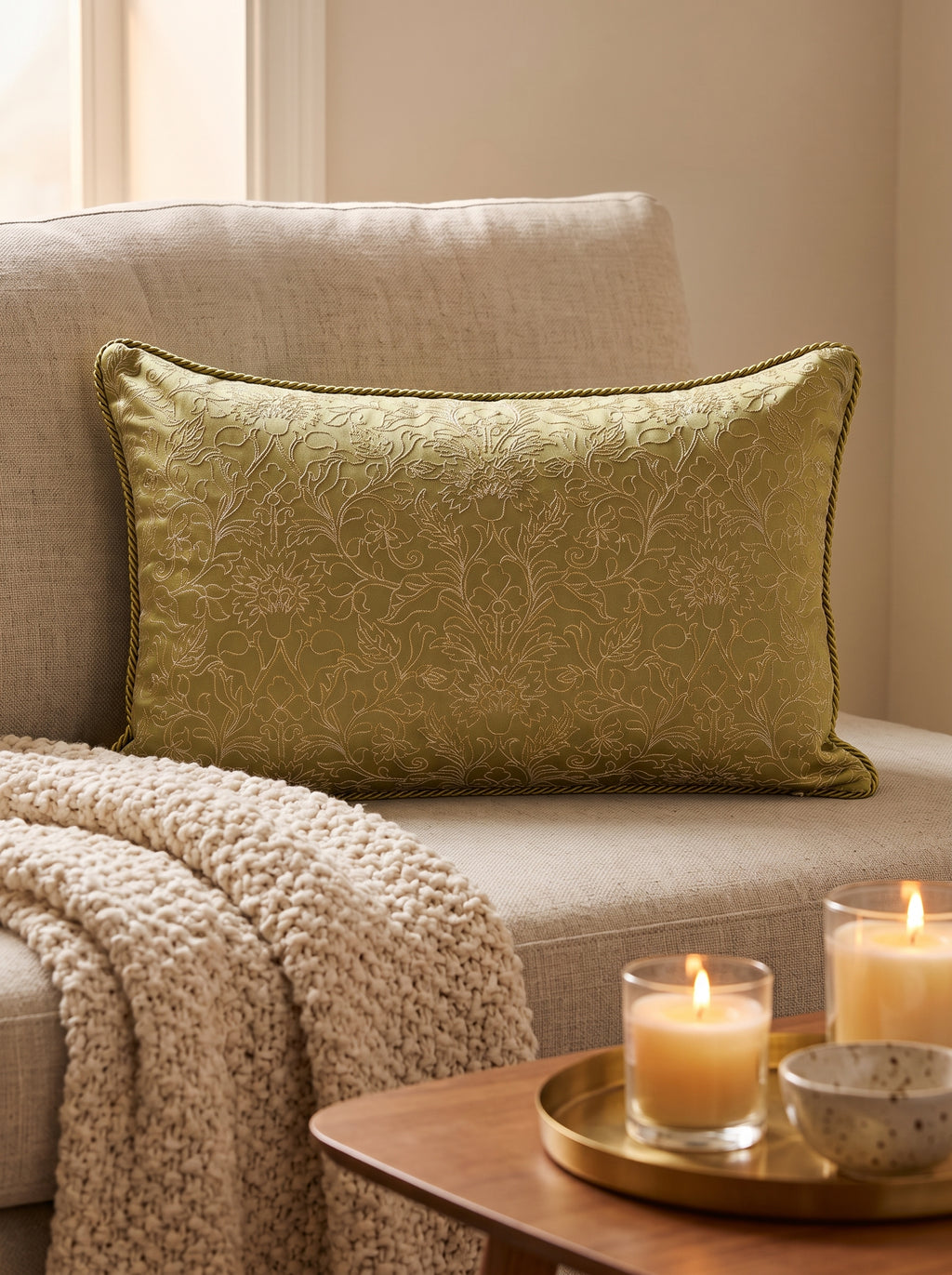 Velvet Cushion Cover 20x14" – New Mughal Jaal Aari Embroidery – Green