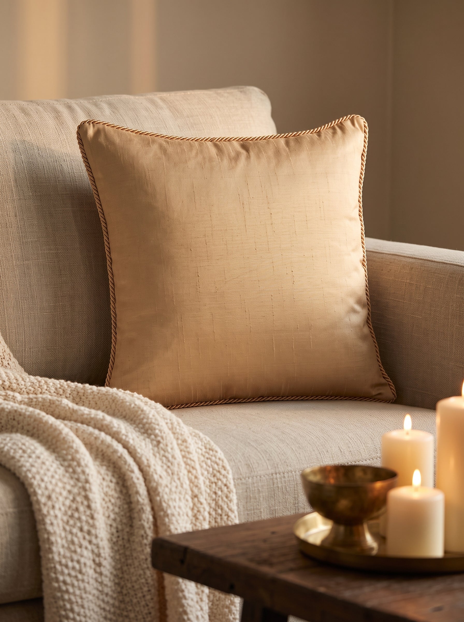 Dupion Cushion 14'X14' Double Round Buti-Beige