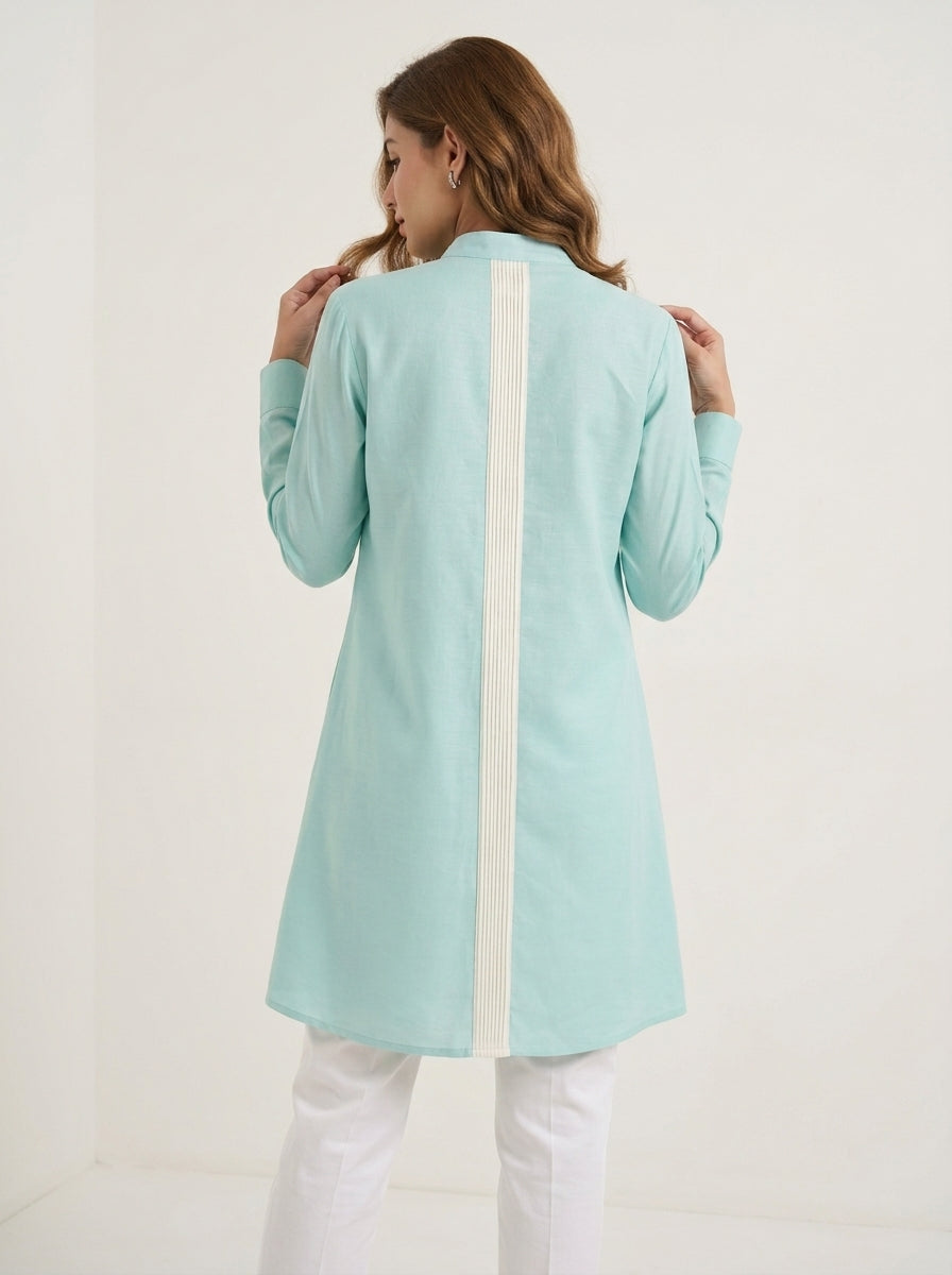 Chanderi Blowing Dandelion Embroidery Shirt – Sage Blue | Women's Designer Ethnic Wear