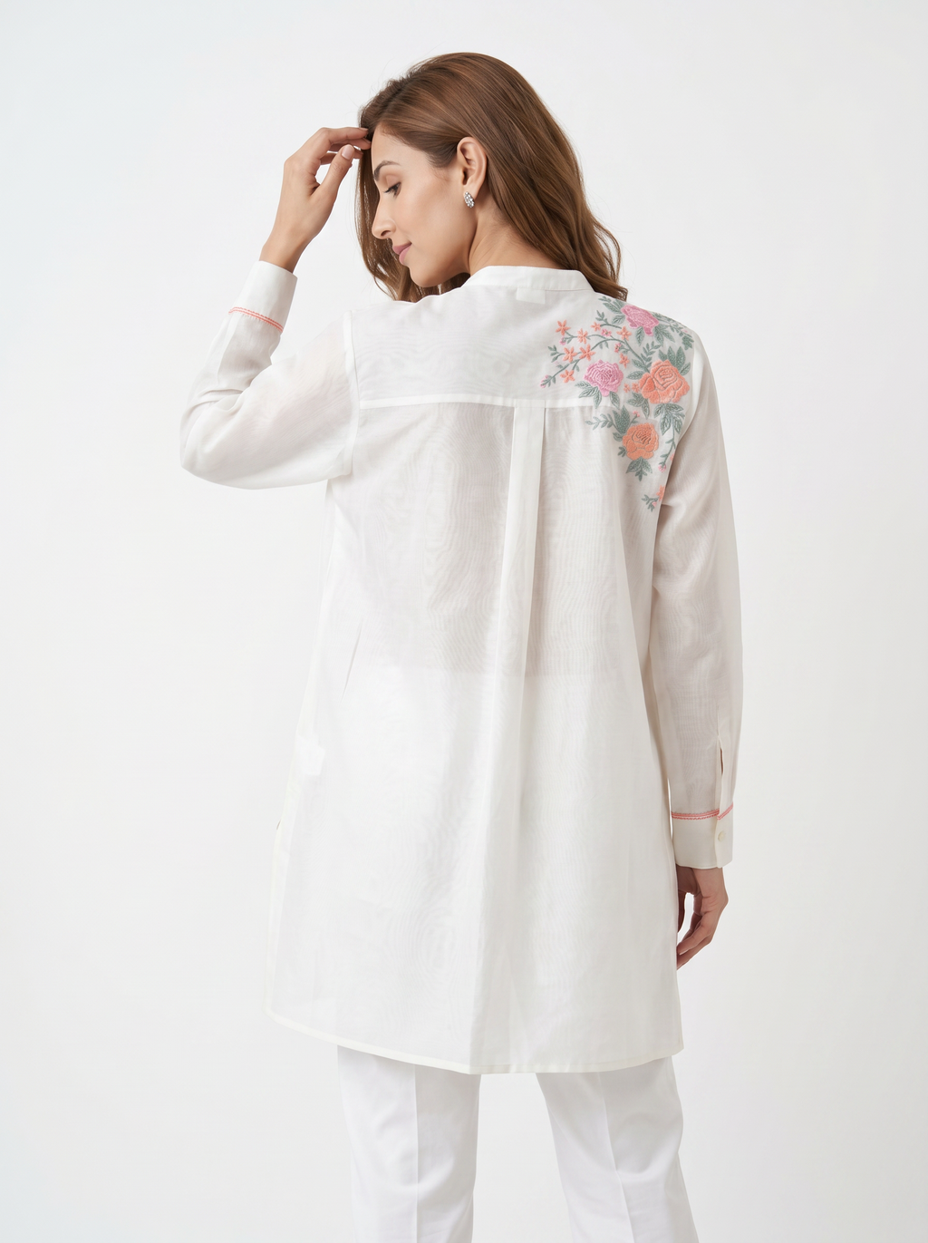 Chanderi Oriental Bloom Embroidery Shirt – Off White | Women's Designer Ethnic Wear
