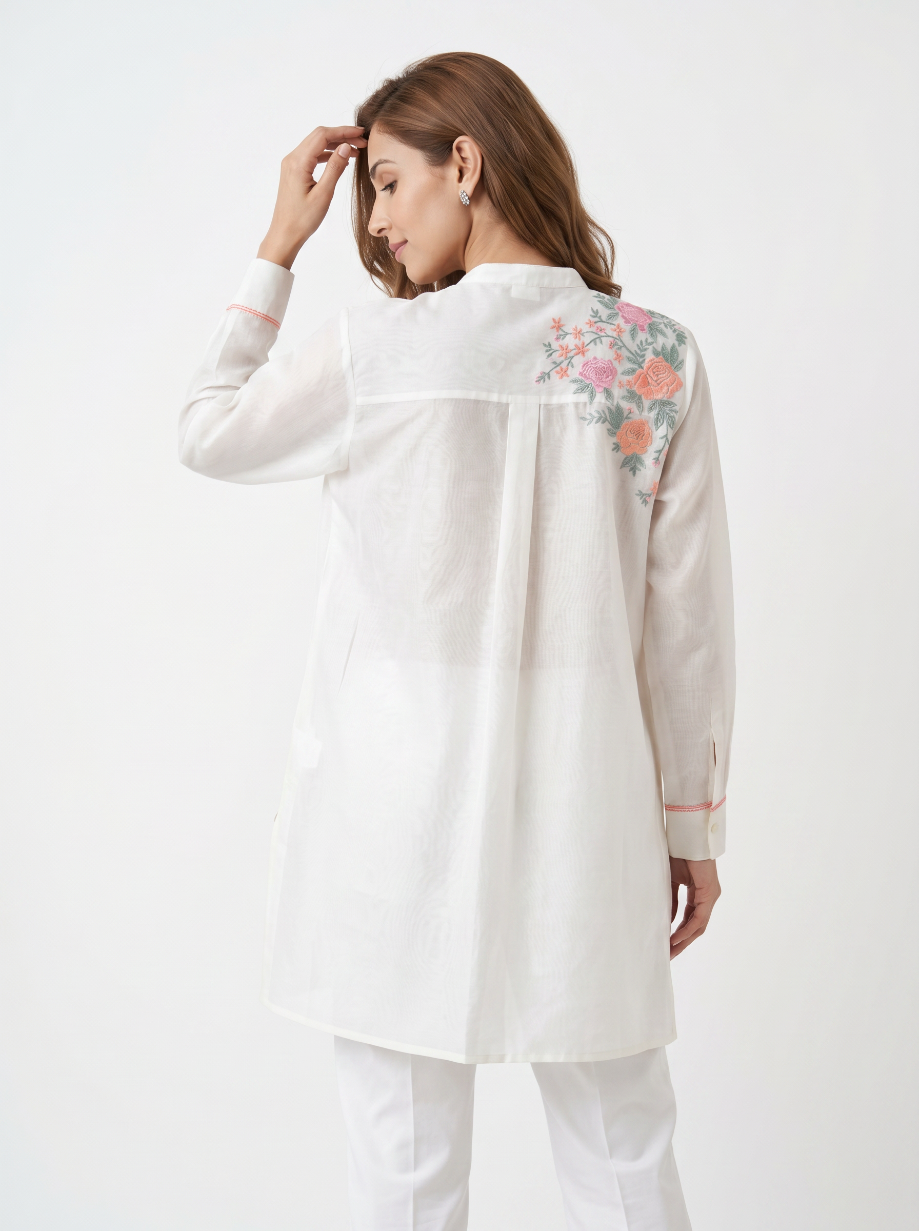 Chanderi Oriental Bloom Embroidery Shirt – Off White | Women's Designer Ethnic Wear