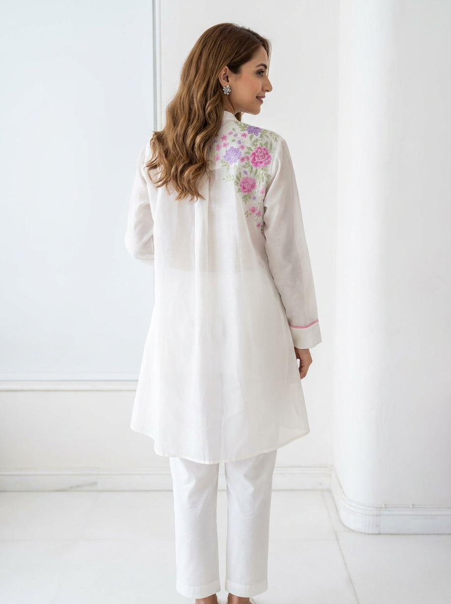 Chanderi Oriental Bloom Embroidery Shirt – Off White