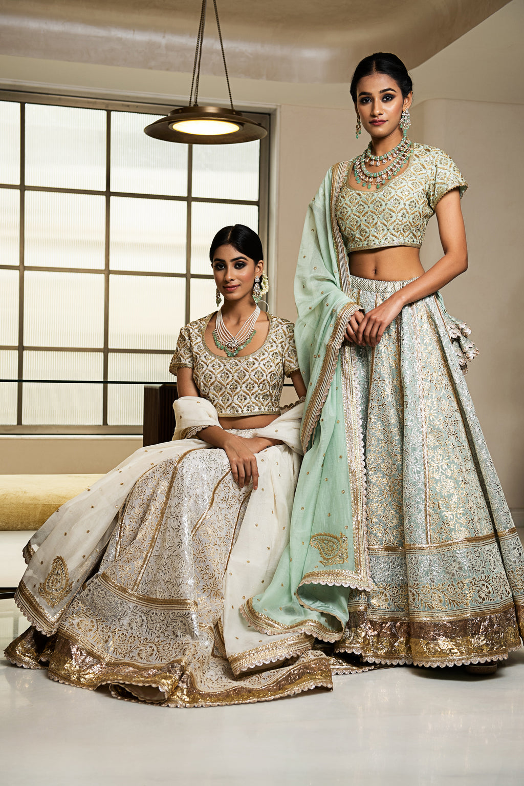 Banarasi Kota Gold and Silver Foil Print With Dori Embroidery Chanderi Blouse Off White Lehenga Set