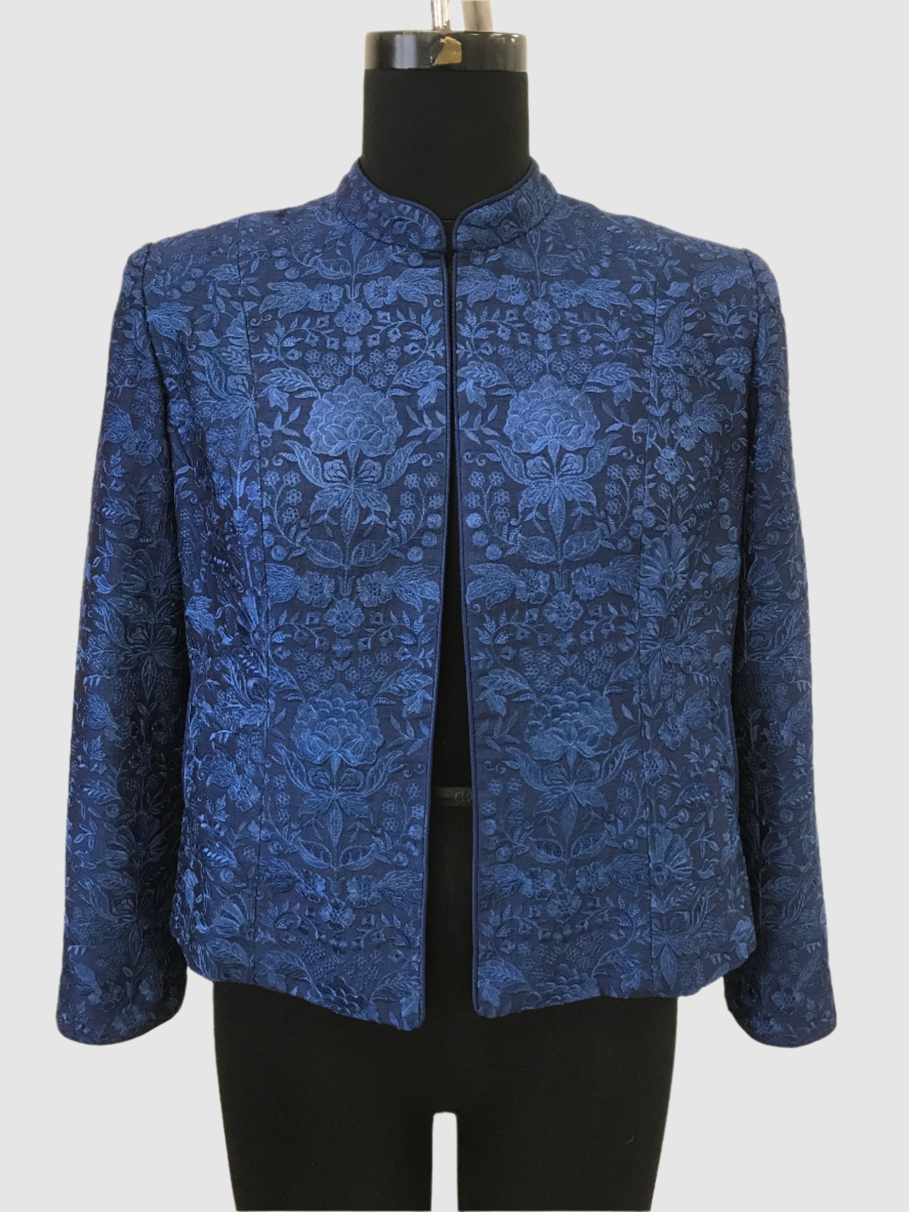 Dupion Silk Resham Flower Jaal Embroidered Blue Jacket