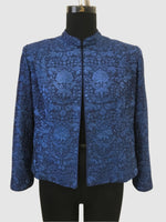 Load image into Gallery viewer, Dupion Silk Resham Flower Jaal Embroidered Blue Jacket
