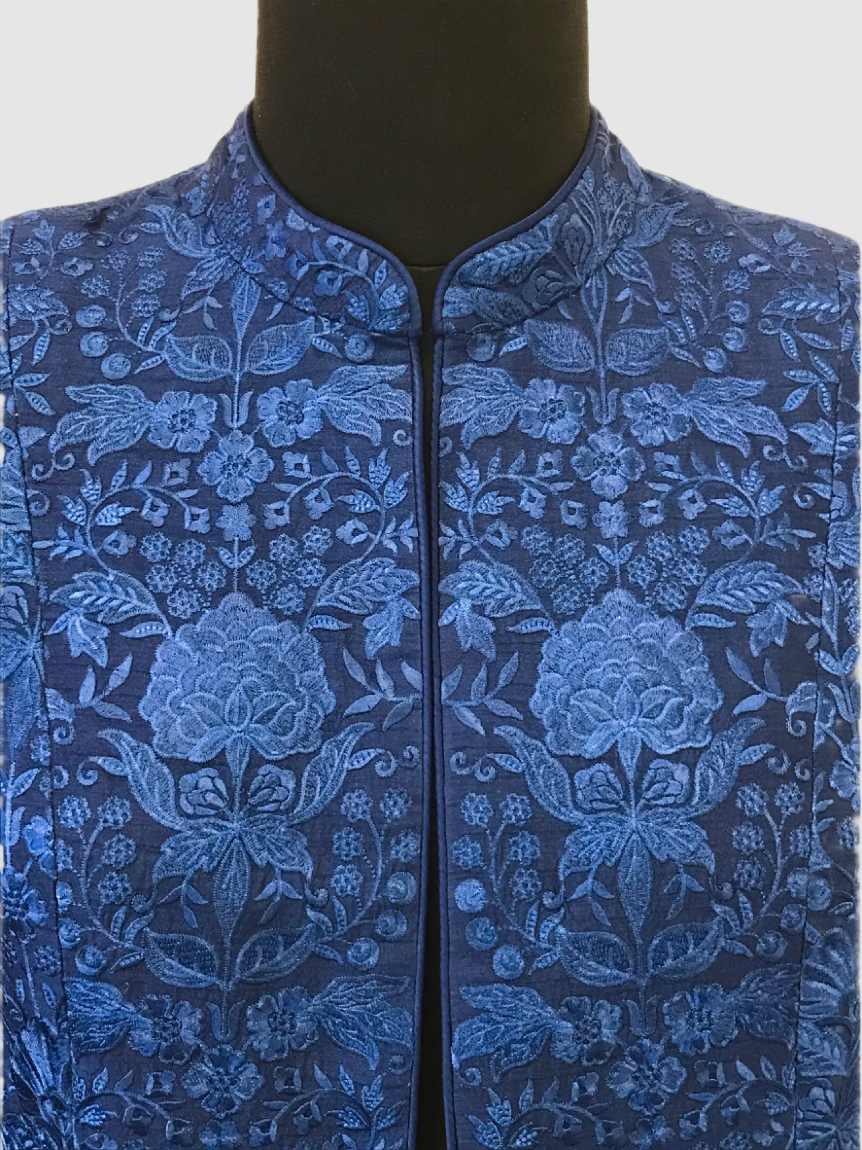 Dupion Silk Resham Flower Jaal Embroidered Blue Jacket