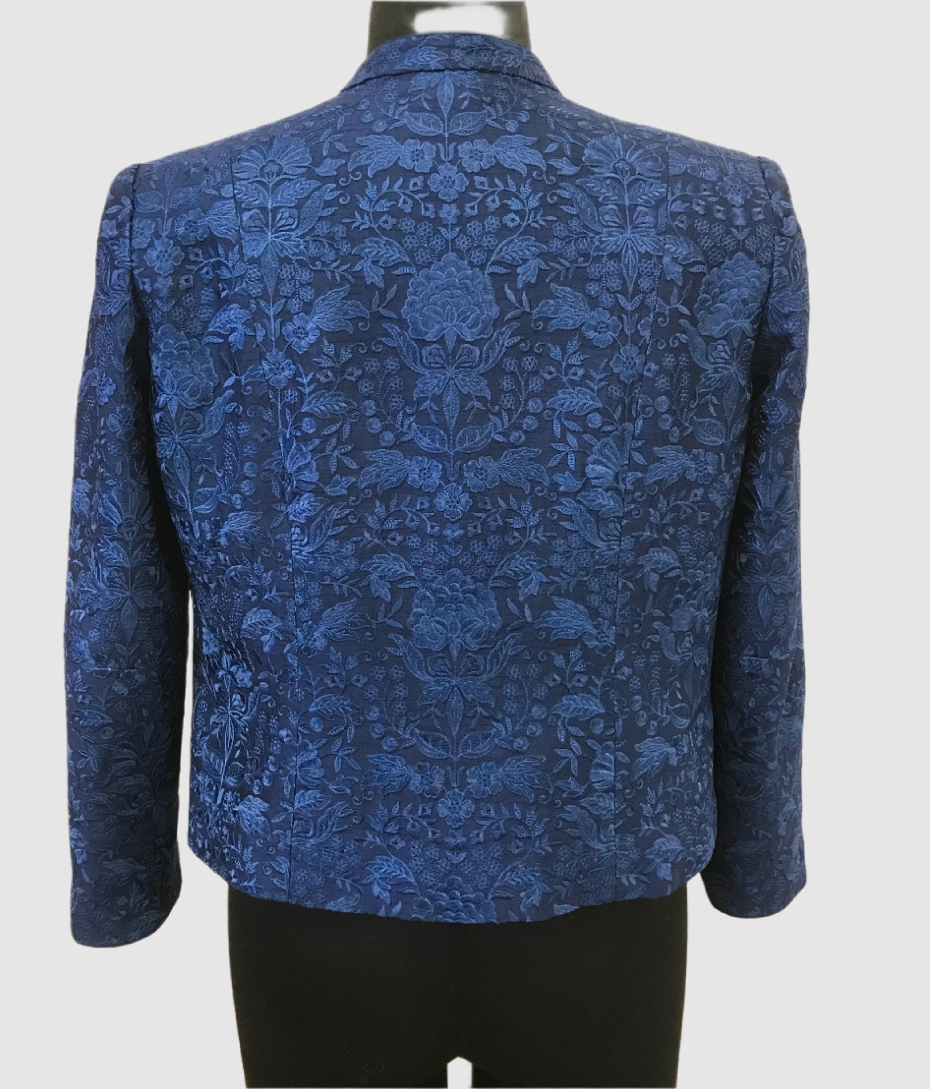 Dupion Silk Resham Flower Jaal Embroidered Blue Jacket